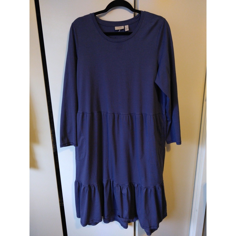 LOGO‎ Lori Goldstein Tiered Midi Dress Size XL Cobalt Blue Flowy Comfort Soft